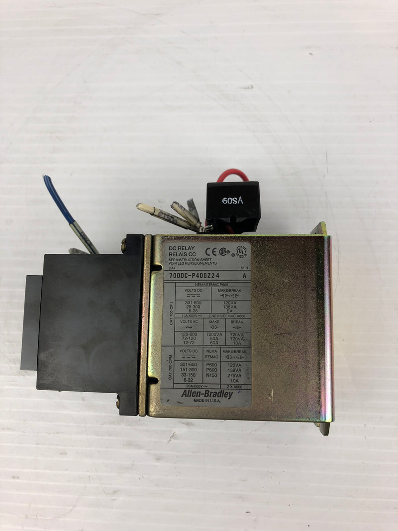 Allen-Bradley 700DC-P400Z24 Series A DC Relay with 70 accessory 700-N24 Series B