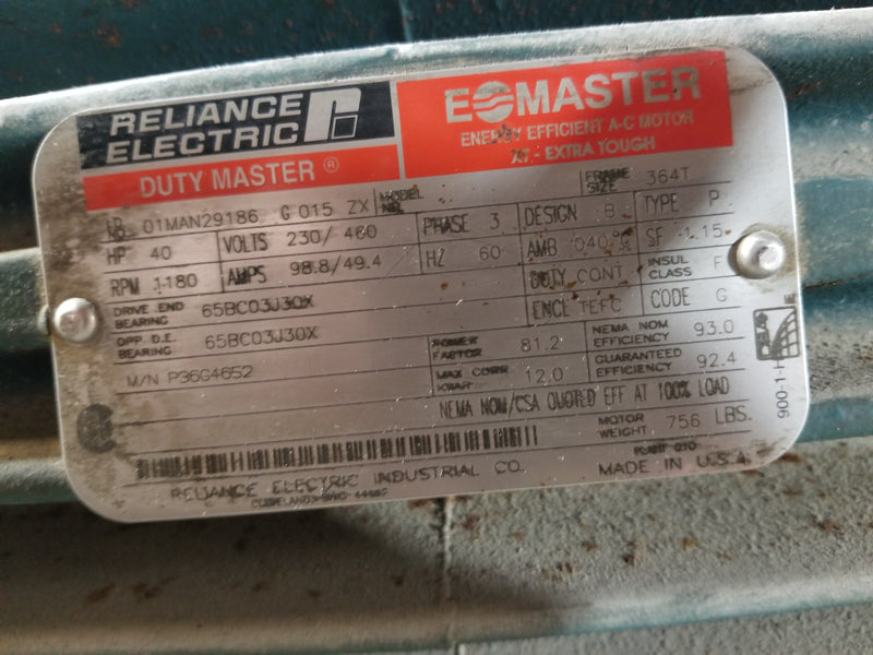 Reliance P36G4652 40HP 3 Phase Electric Motor