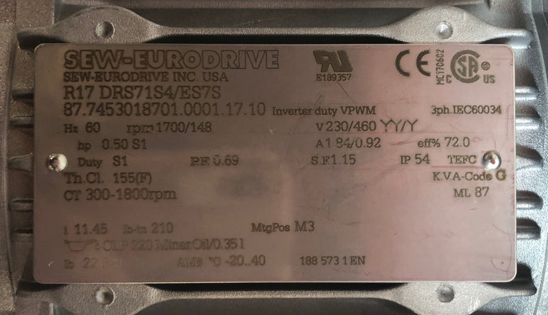 SEW-Eurodrive R17DRS71S4/ES7S Motor