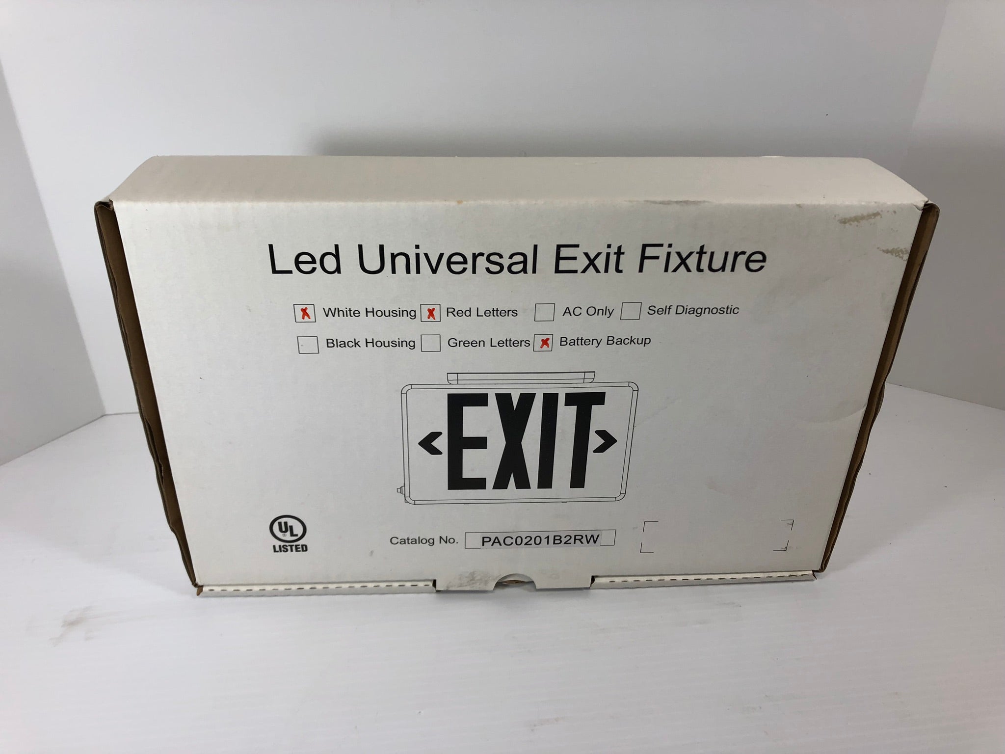 LED Universal Exit Light Fixture Sign White with Red Letters PAC0201B2RW