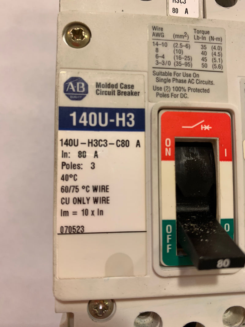 Allen-Bradley 140U-H3-D10A 3-Pole 80A Circuit Breaker