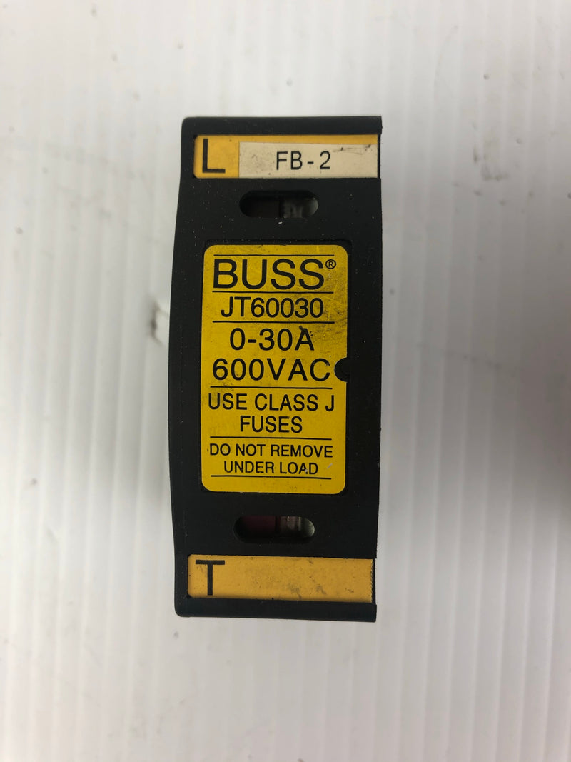 Lot of 2 - Buss JT60030 Fuse Holder 0-30A 600VAC with Smart Spot Fuses