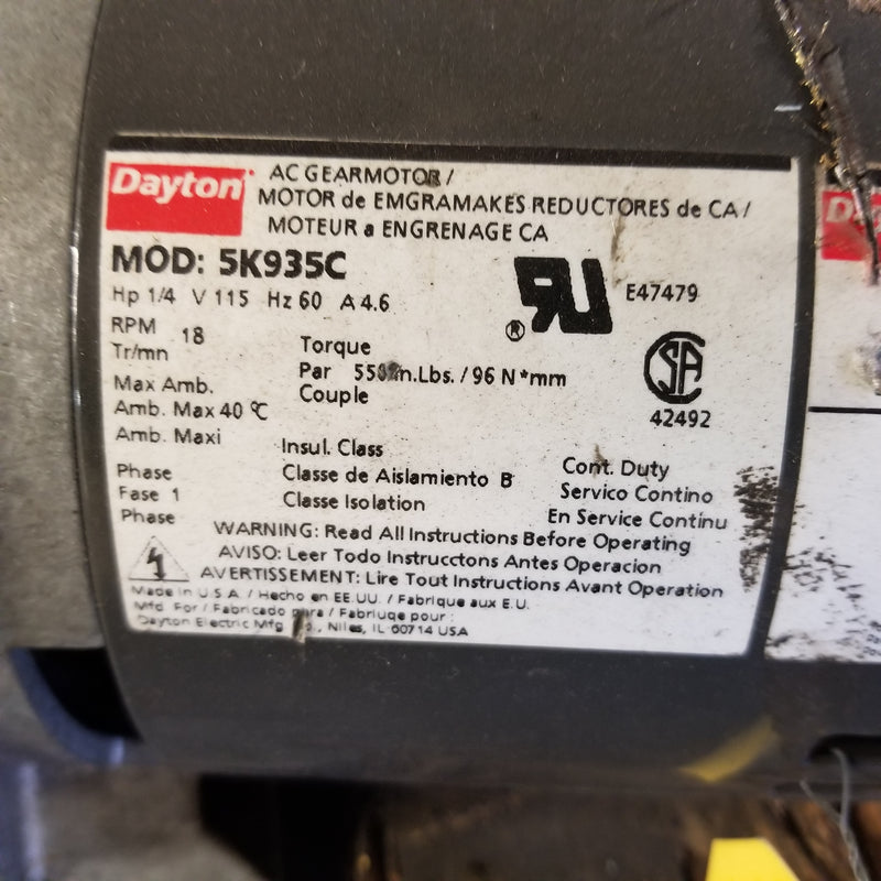 Dayton 5K935C 1-Phase 1/4HP Electric Gearmotor