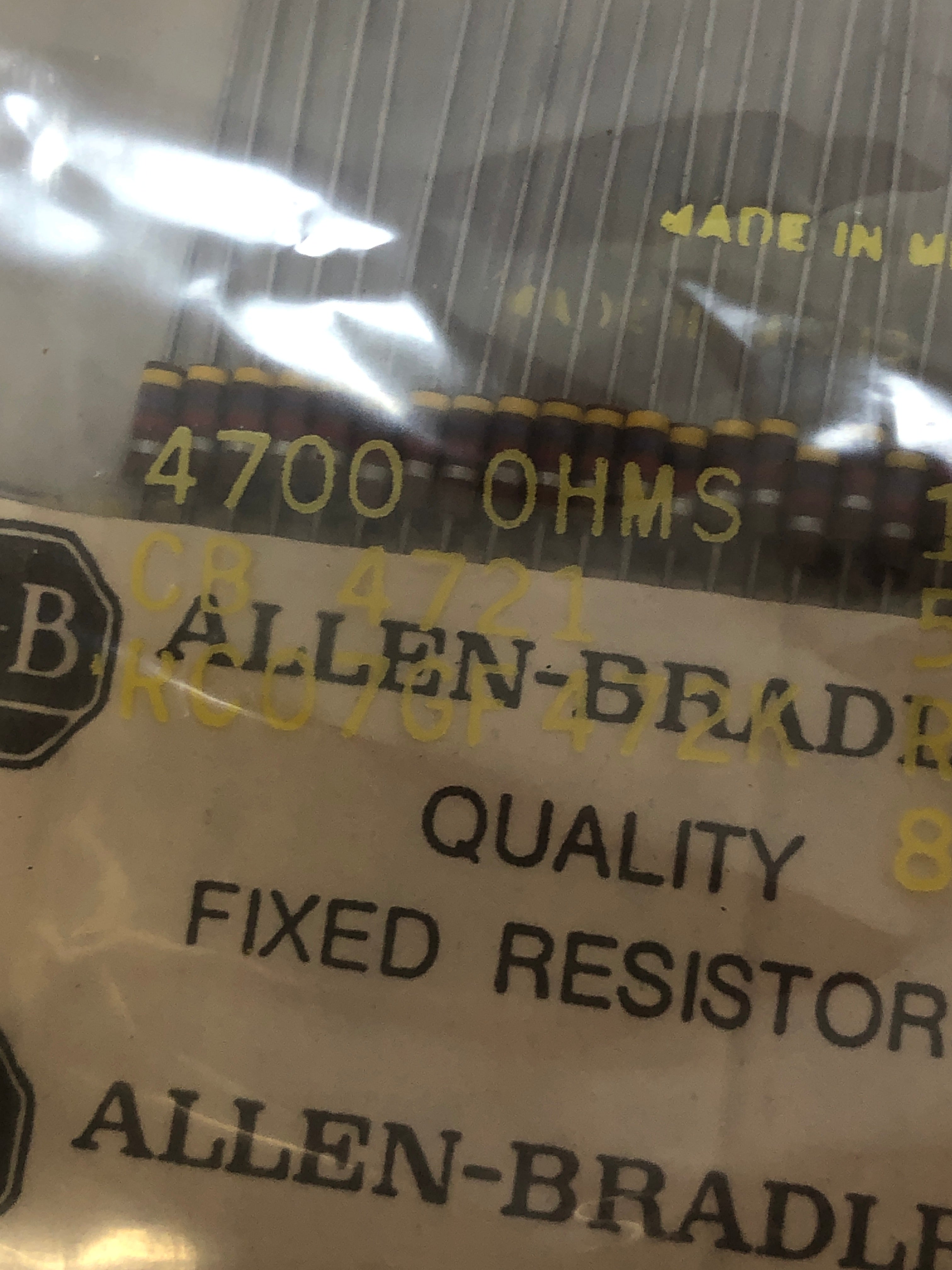 Allen-Bradley Resistor 4700 OHMS 10% Tol CB 4721 1/4 Watt RCO7GF472K -Lot of 550