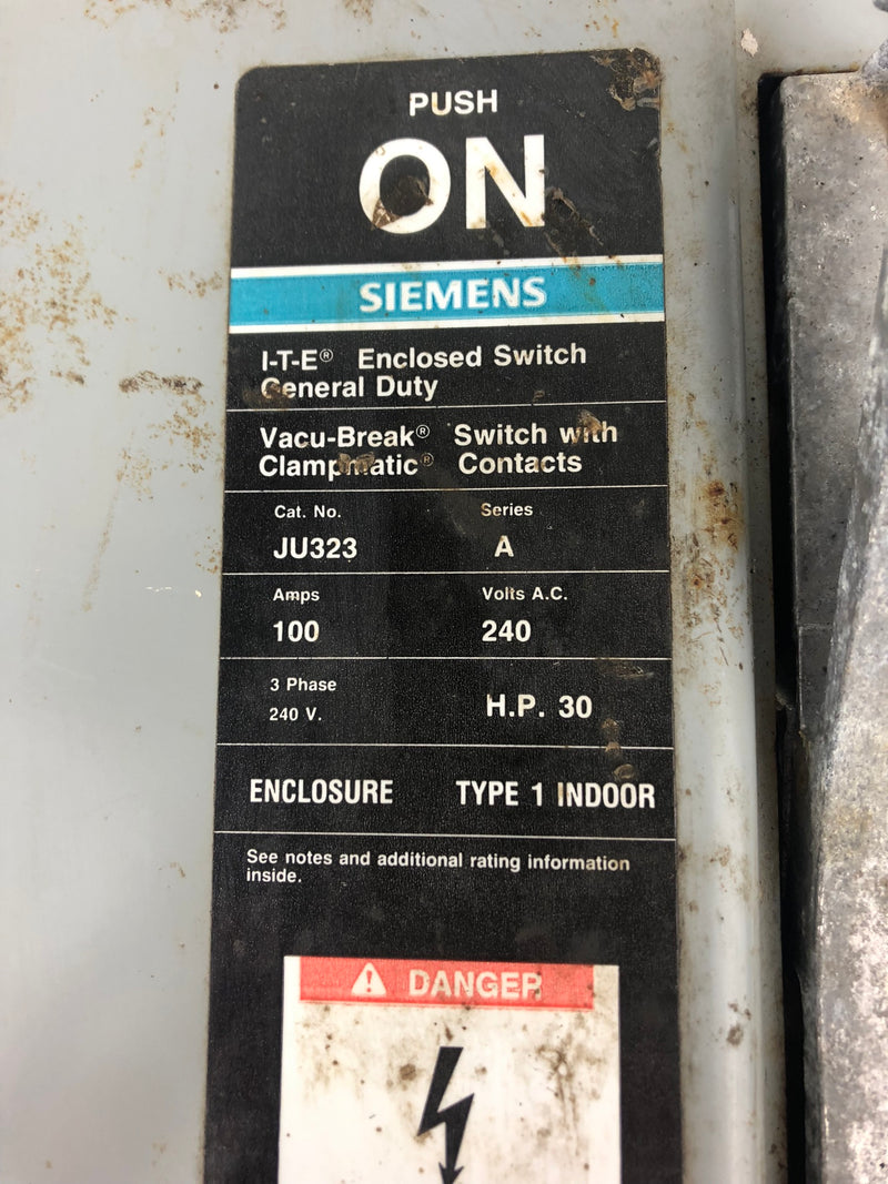 Siemens I-T-E JU323 Enclosed Switch General Duty Series A 100A 3PH 240V