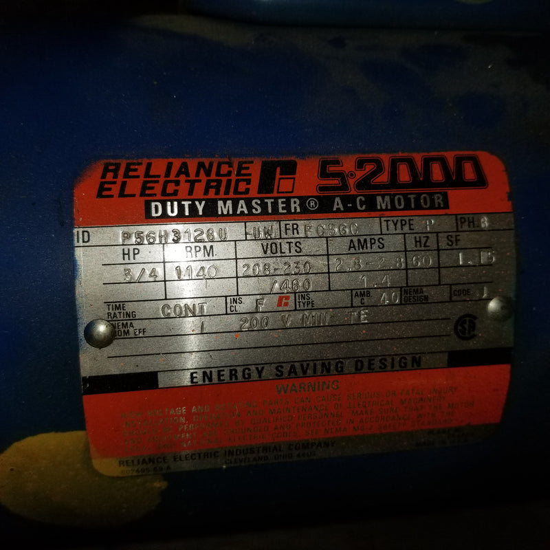 Reliance P56H3128U Duty-Master 3 Phase 3/4HP Electric Motor