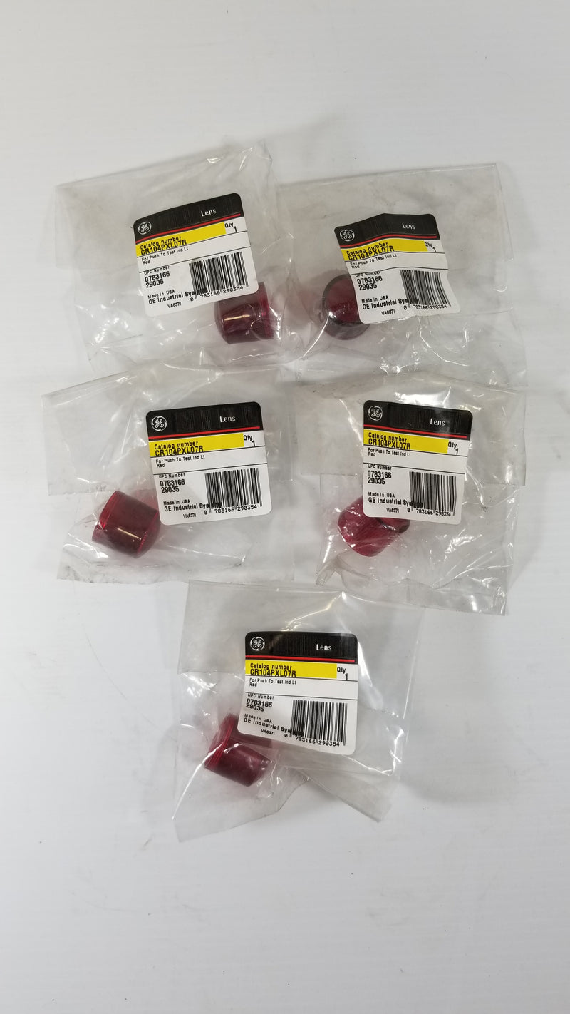LOT OF 5 - General Electric CR104PXL07R Indicator Light Lens (Red)