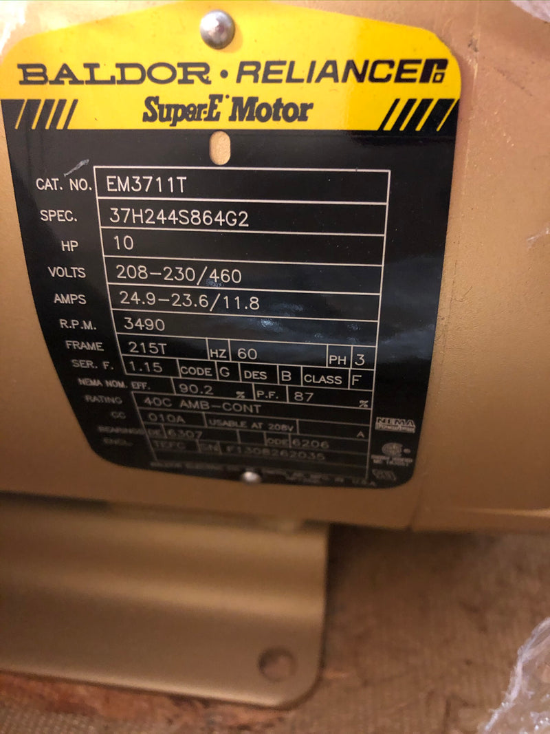 Baldor EM3711T 10 HP 3 Phase Electric Motor 3490 RPM 215T Frame