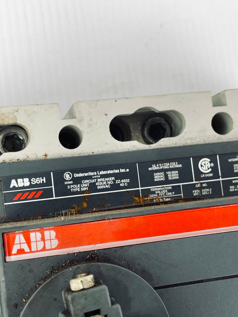 ABB S6H 3 Pole SACE S6 ZZ-6932 Circuit Breaker