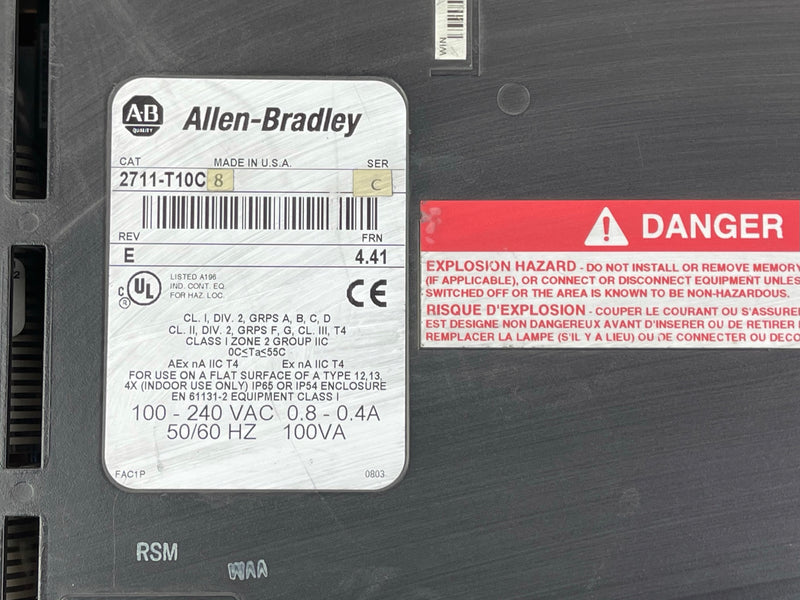 Allen Bradley Panel View 1000 2711-T10C8 Series C