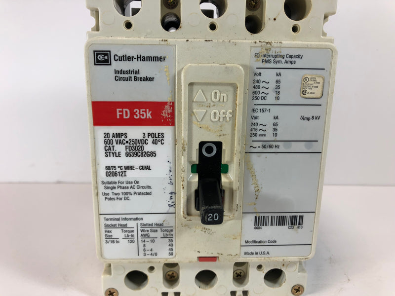 Cutler-Hammer 20 Amp FD3020 Industrial Circuit Breaker