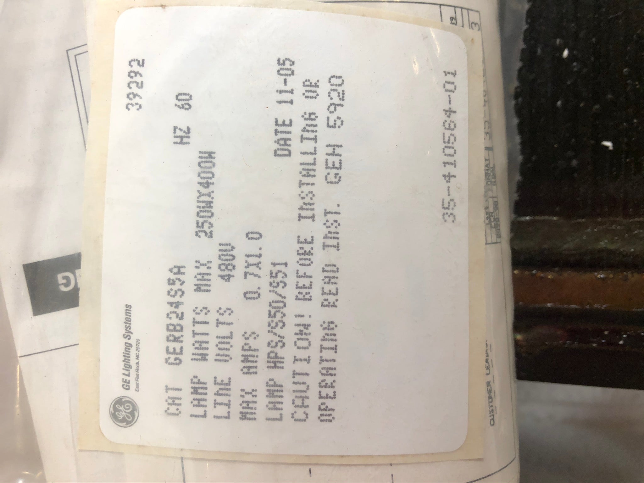 GE GERB24S5A Replacer Ballast Kit 480V 250Wx400W General Electric