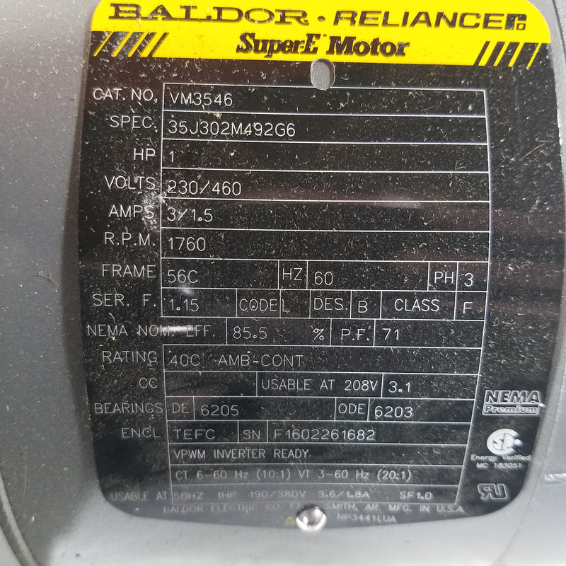 Baldor VM3546 1HP 3 Phase Super-E Electric Motor