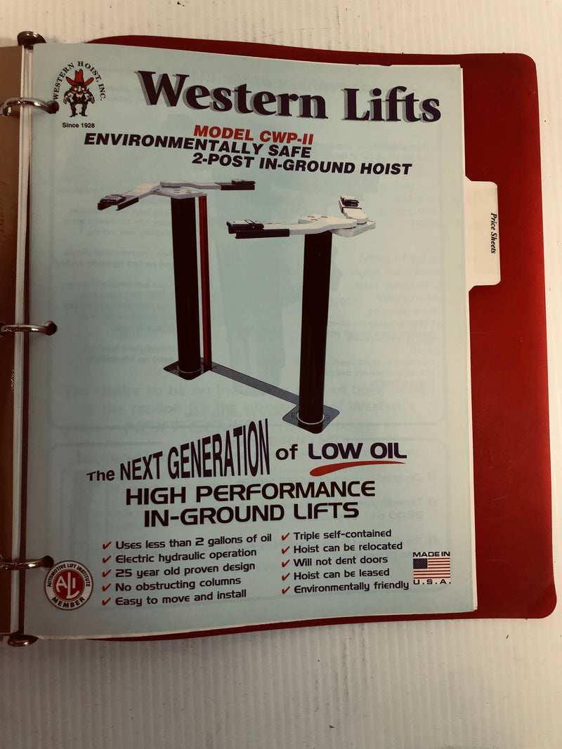 Western Hoist Inc. Automotive Lift Binder