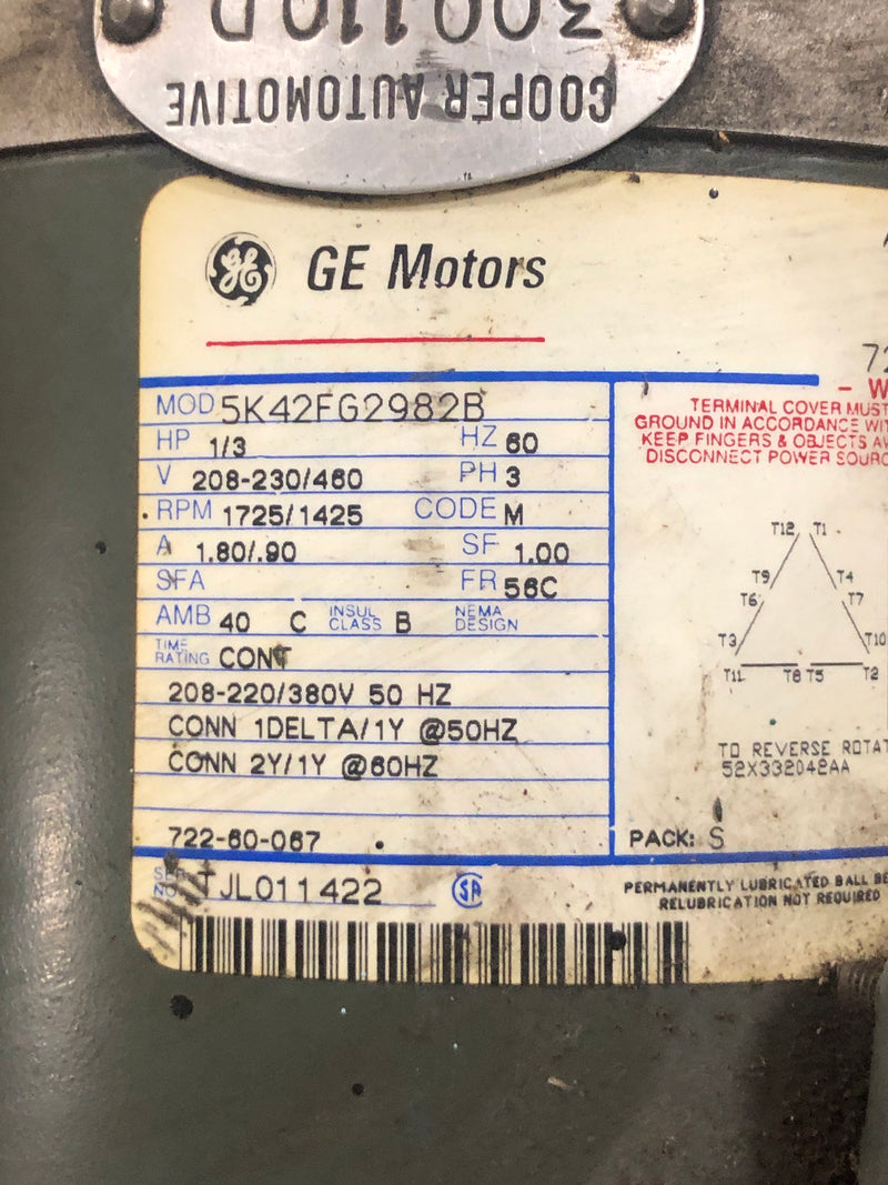 GE Motors 5K42FG2982B 1/3HP 1725 / 1425 RPM