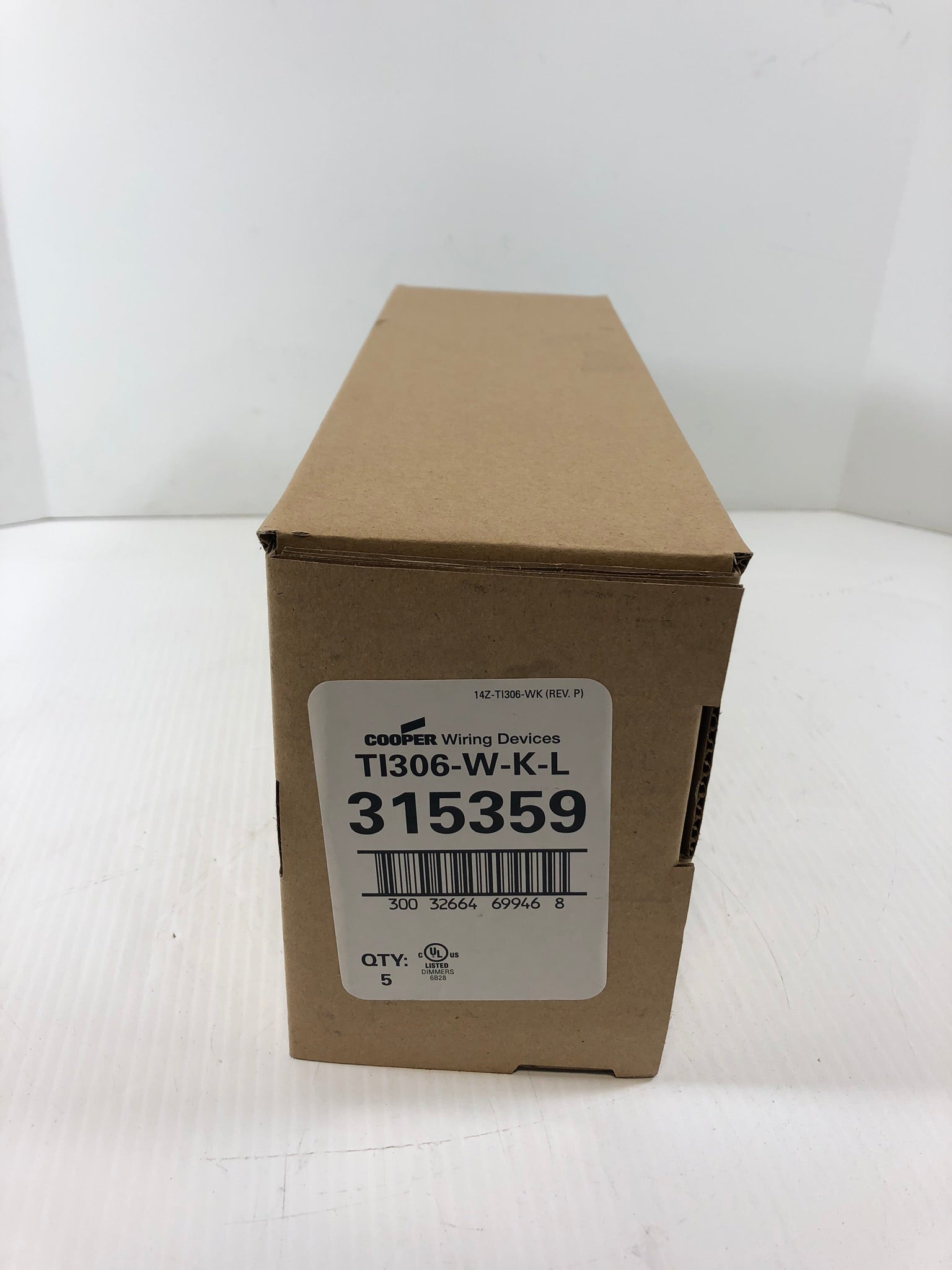 3-Way Toggle Dimmer Switch TI306-W-K-L White Cooper Wiring Devices New Box of 5