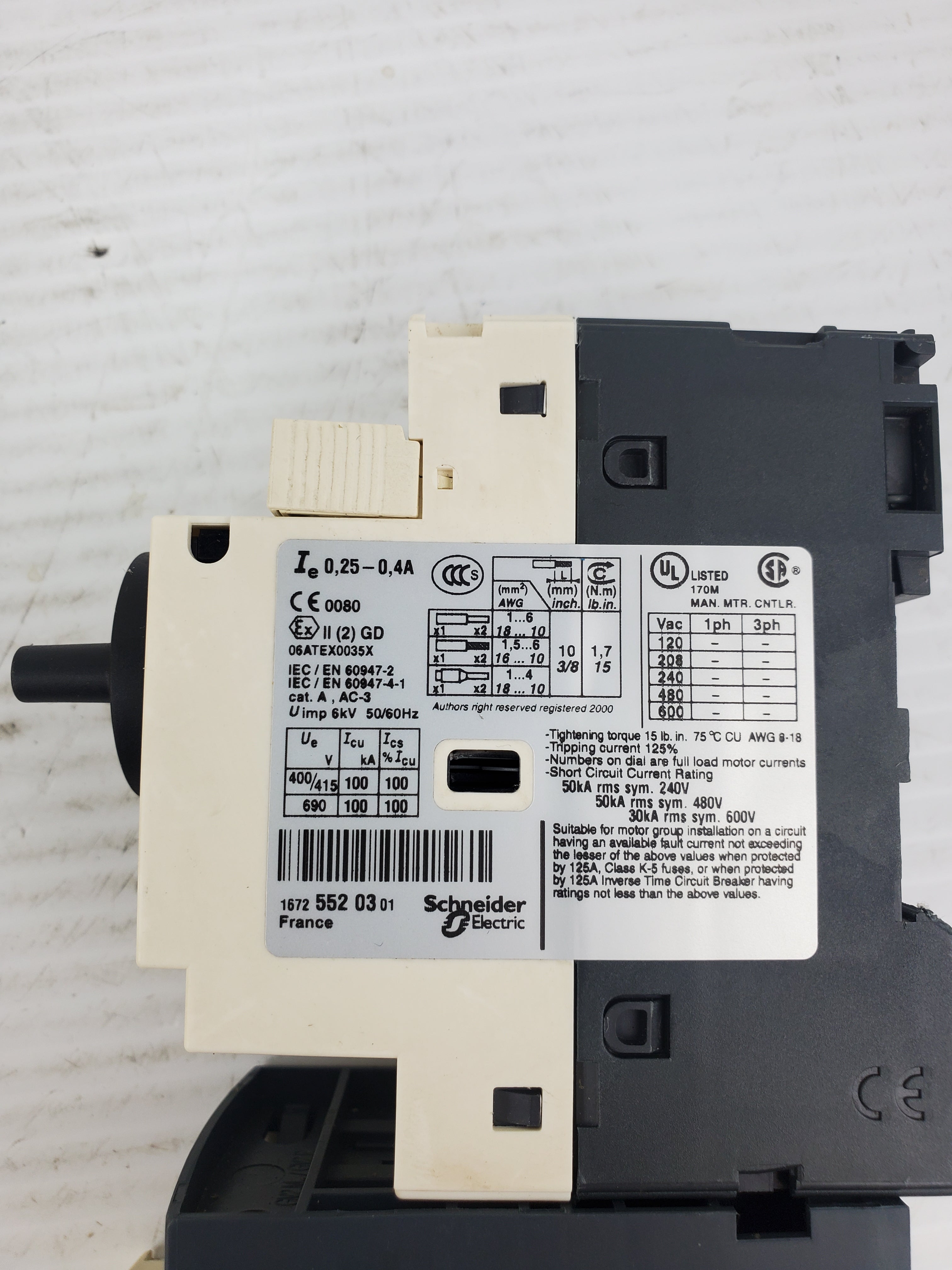 Telemecanique GV2-P03/0.25-0.4A Motor Circuit Breaker with LC1D09 Contactor