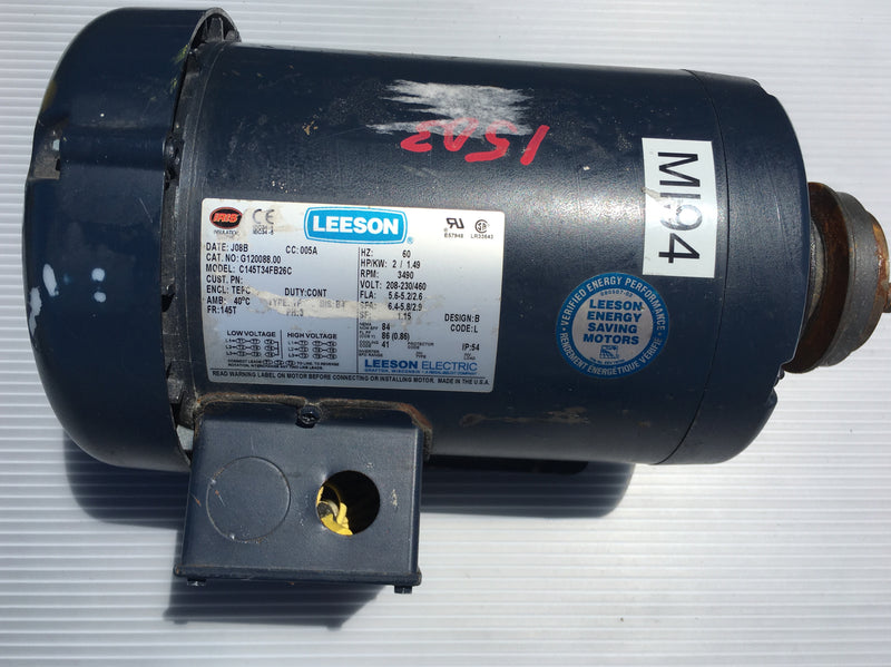 Leeson Electric Motor C145T34FB26C 2 HP 3 PH 208-230 V