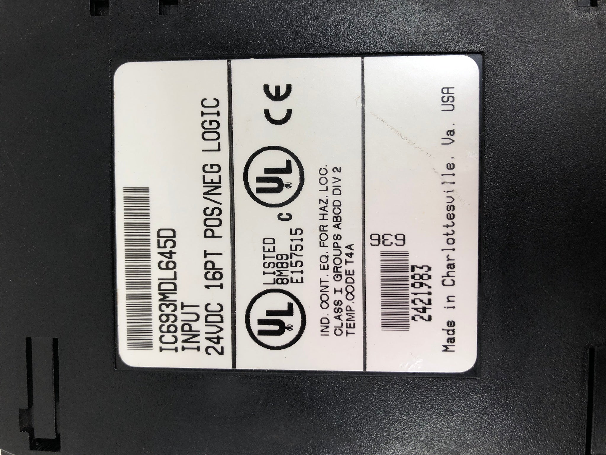 GE-Fanuc IC693MDL645D Input Module 24VDC 16PT Pos/Neg Logic