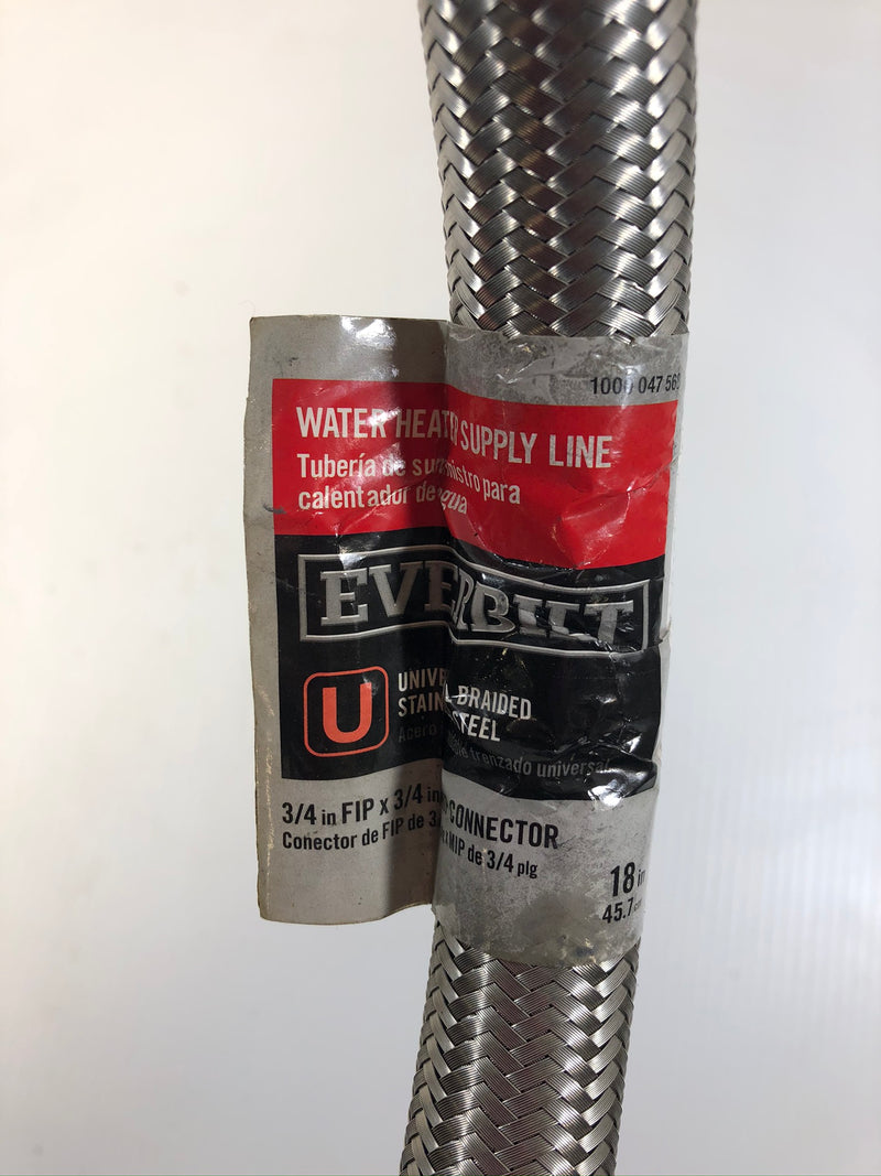 Everbilt Water Heater Supply Line Universal Braided Stainless Steel Hose 3/4x18"