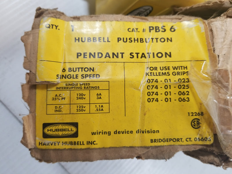 Hubbell PBS 6 Pushbutton Pendant Station 6-Button Single Speed