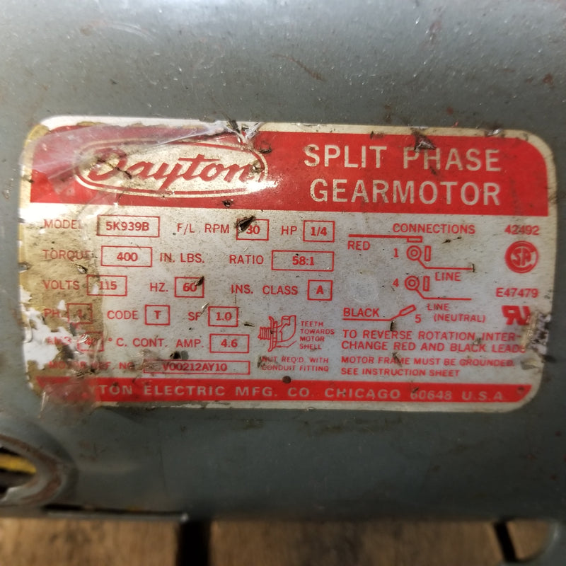 Dayton 5K939B 1-Phase 1/4HP Electric Gearmotor