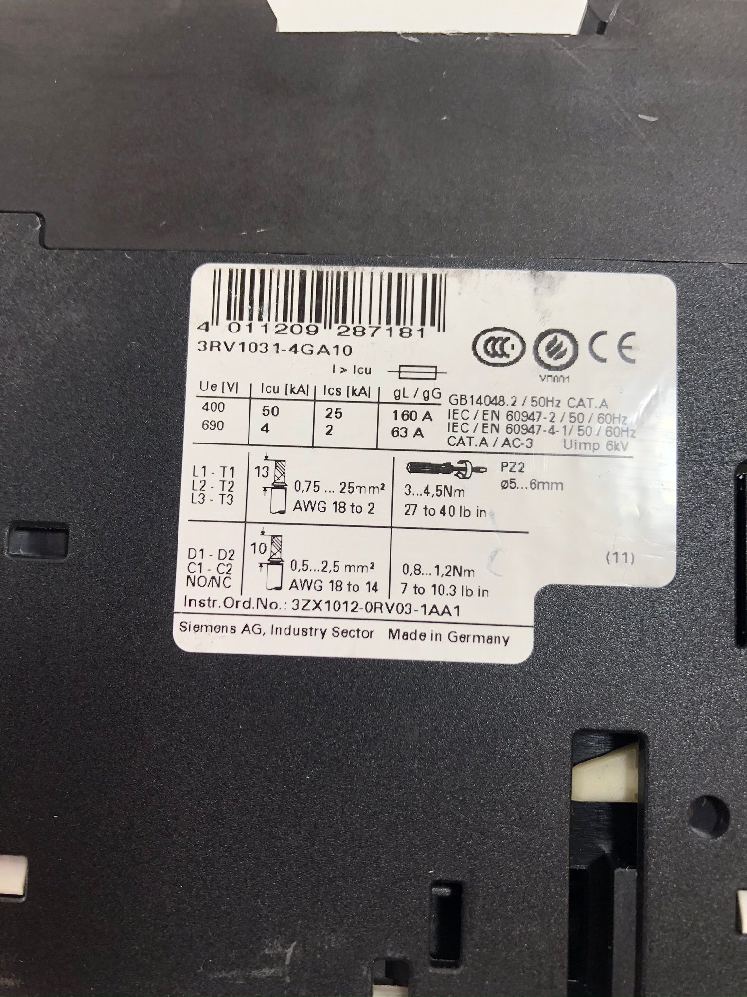 Siemens Sirius 3RV1031-4GA10 Manual Motor Starter