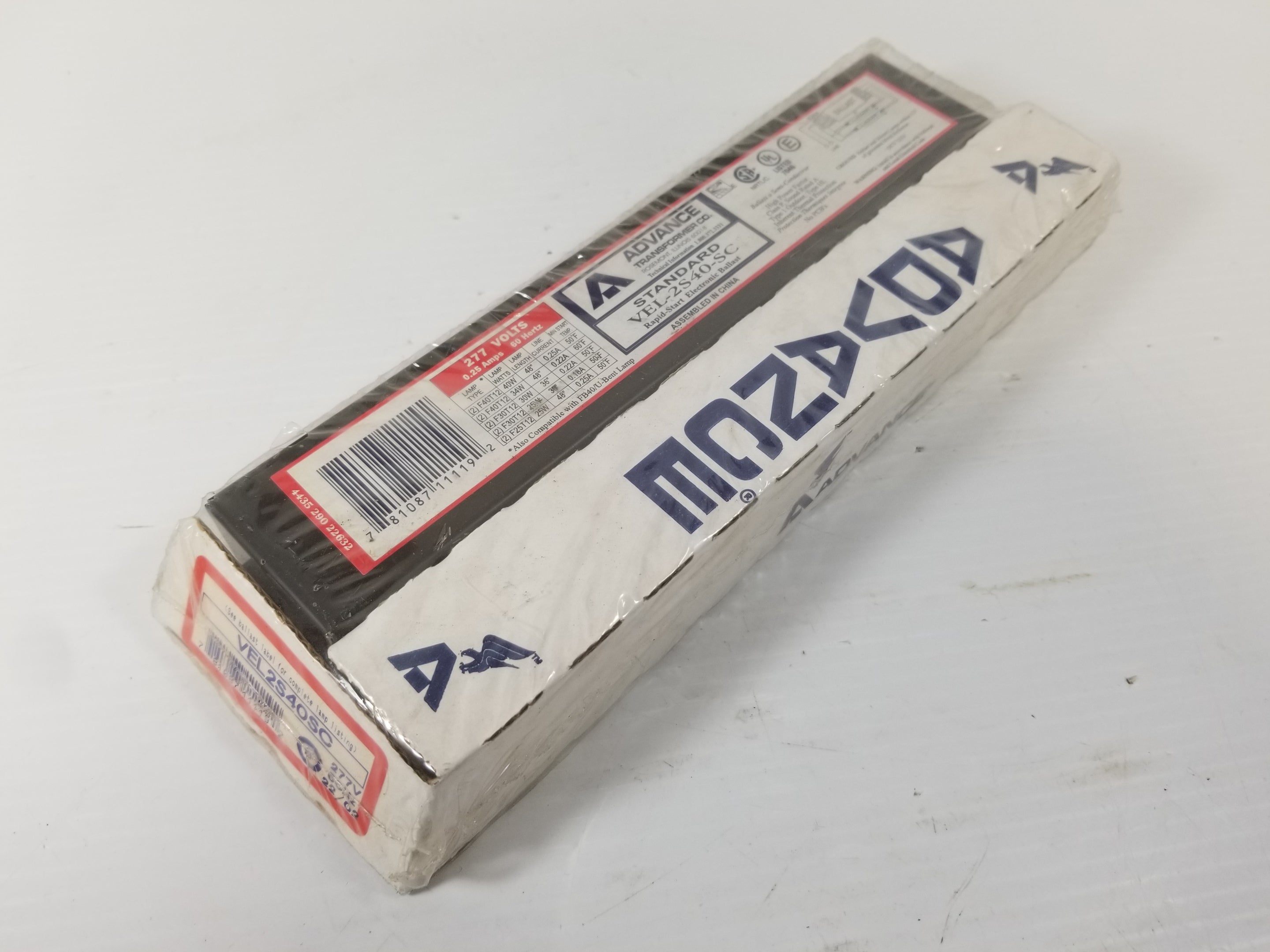 Advance VEL2S4OSC Rapid-Start Electronic Ballast 277VAC 0.25A 60Hz