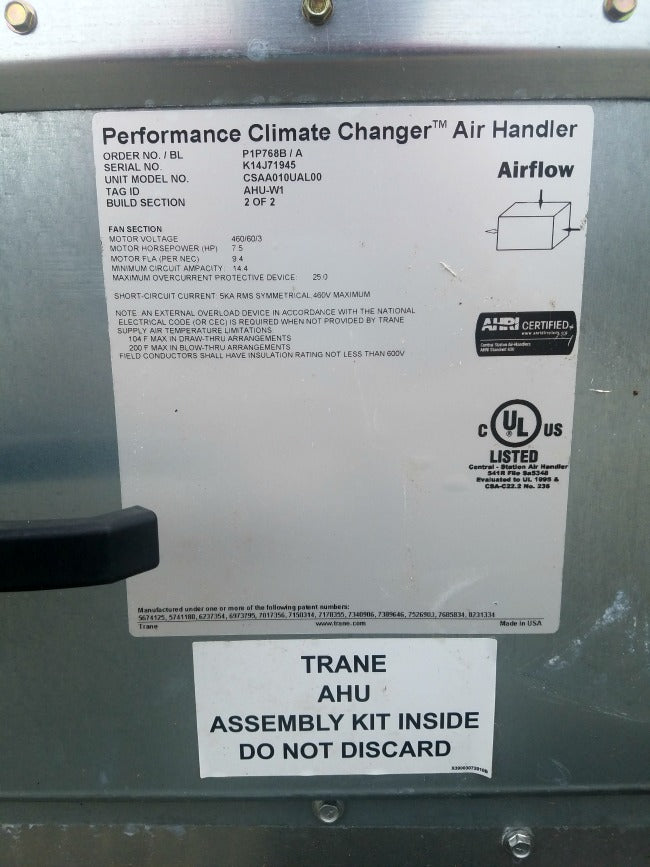 Trane 2 Section Performance Climate Changer Air Handler CSAA010UAL00 A/C Unit