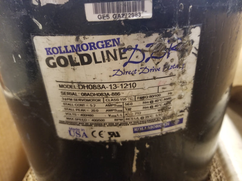 Kollmorgen Servomotor DH083A-13-1210 GoldLine DDR Direct Drive Rotary 3PH