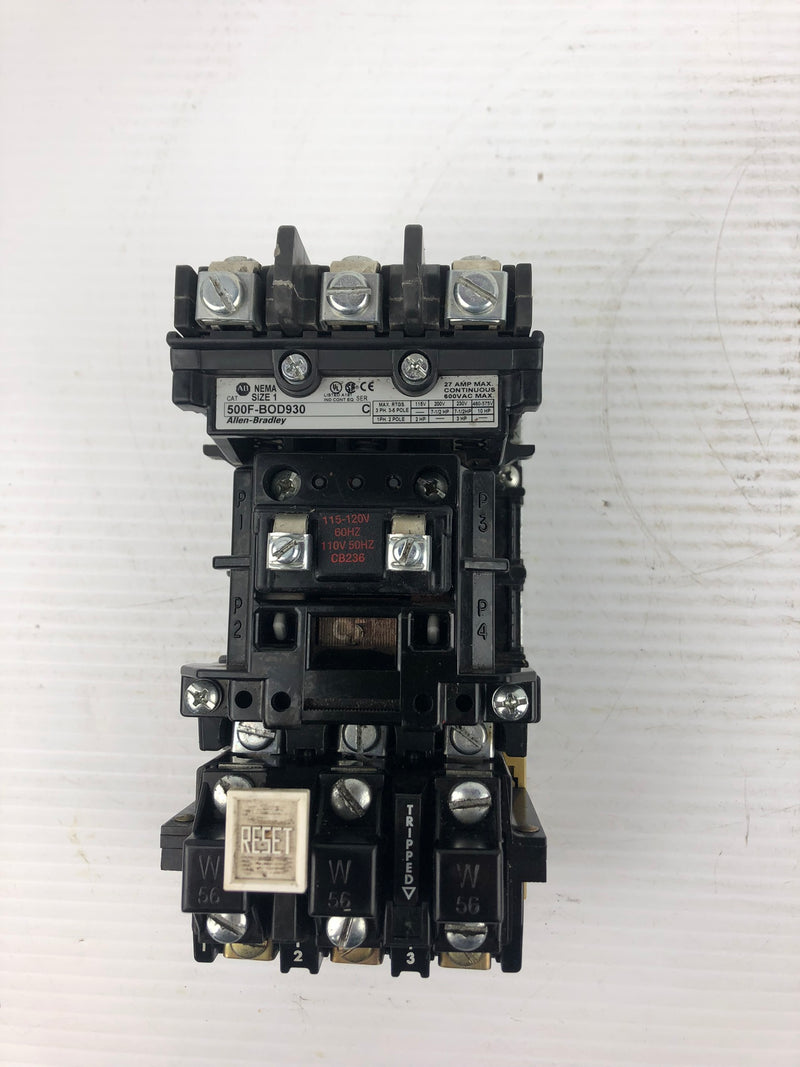 Allen-Bradley 500F-BOD930 Contactor NEMA Size 1 3 PH 27A 600VAC