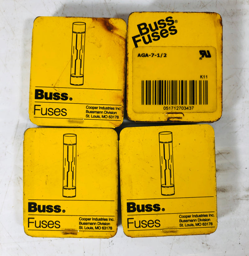 Buss Fuses AGA-7 1/2 4 Boxes (Lot of 18 Fuses)