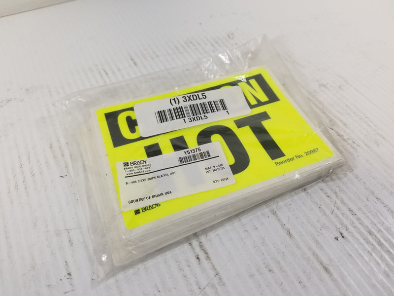 Brady Y51375 3.5X5" Caution Hot Adhesive Sign (Lot of 20)