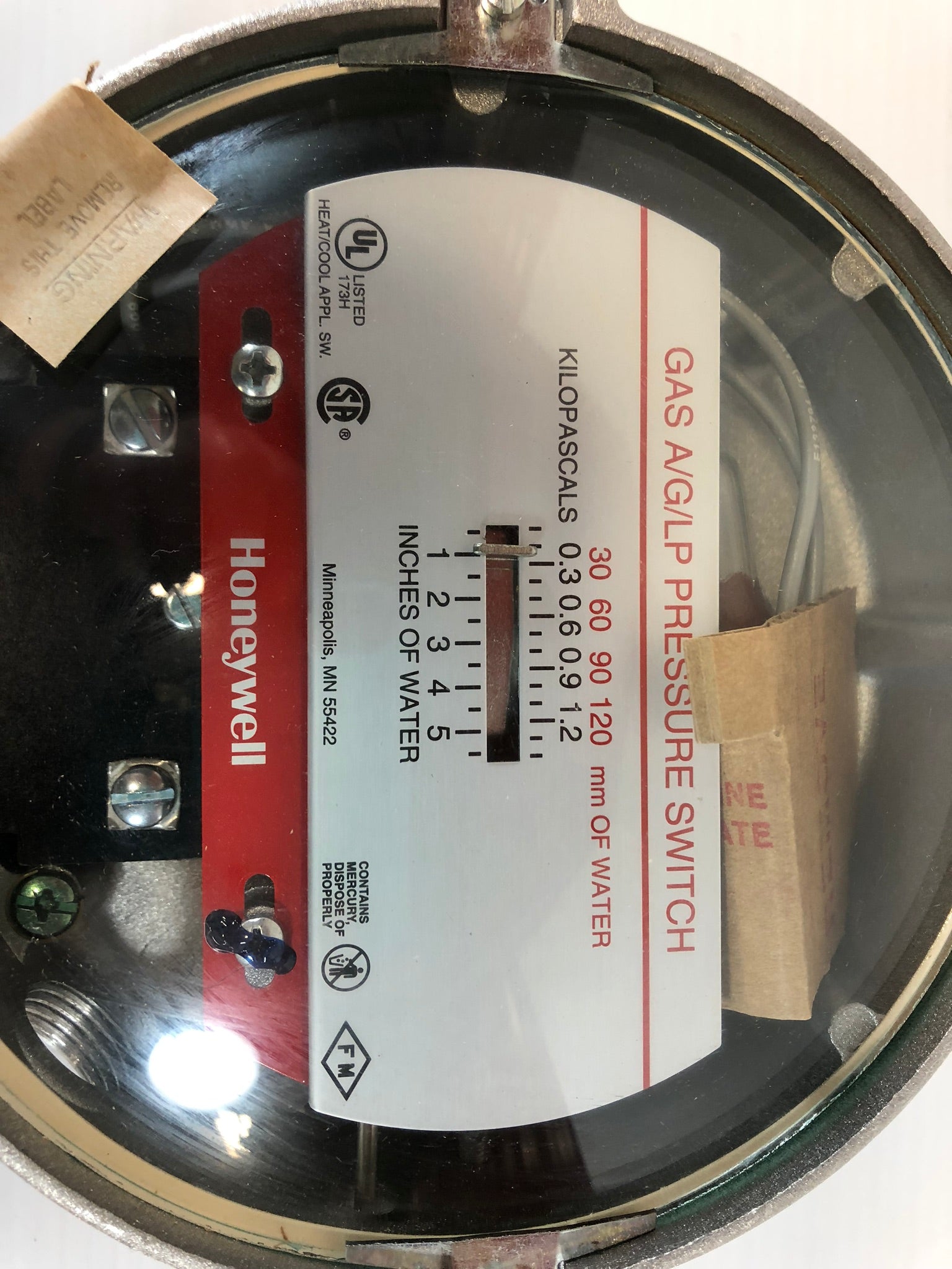 Honeywell C437E 1038 Gas/Air Pressure Switch 1/2 to 5-1/2" Water Range