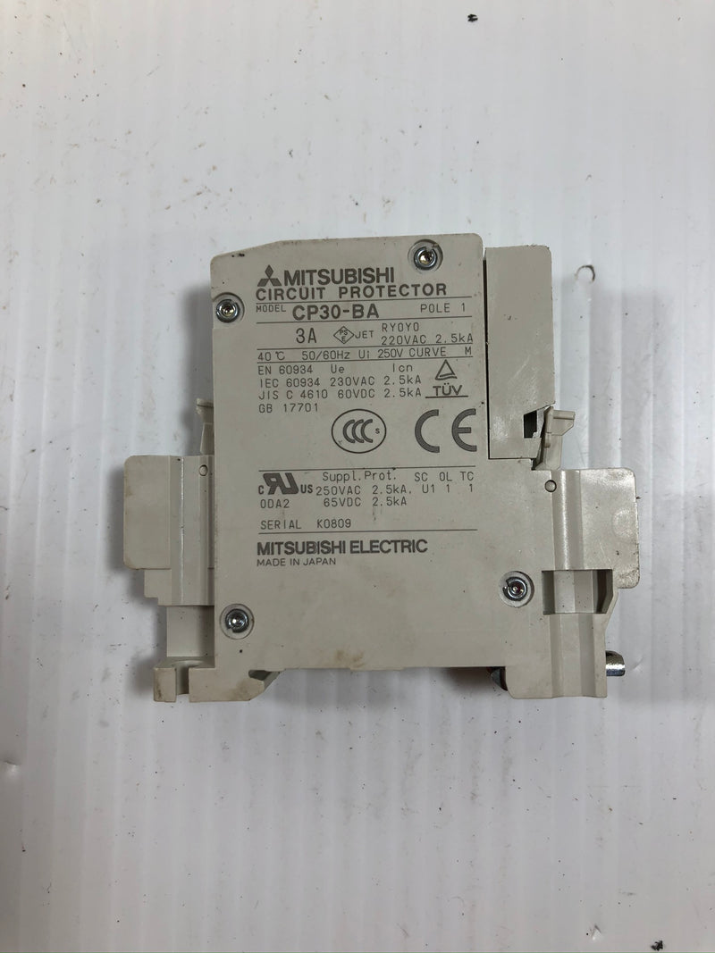 Mitsubishi CP30-BA Circuit Protector 3A 1P 220VAC 2.5kA 50/60 Hz - Lot of 4