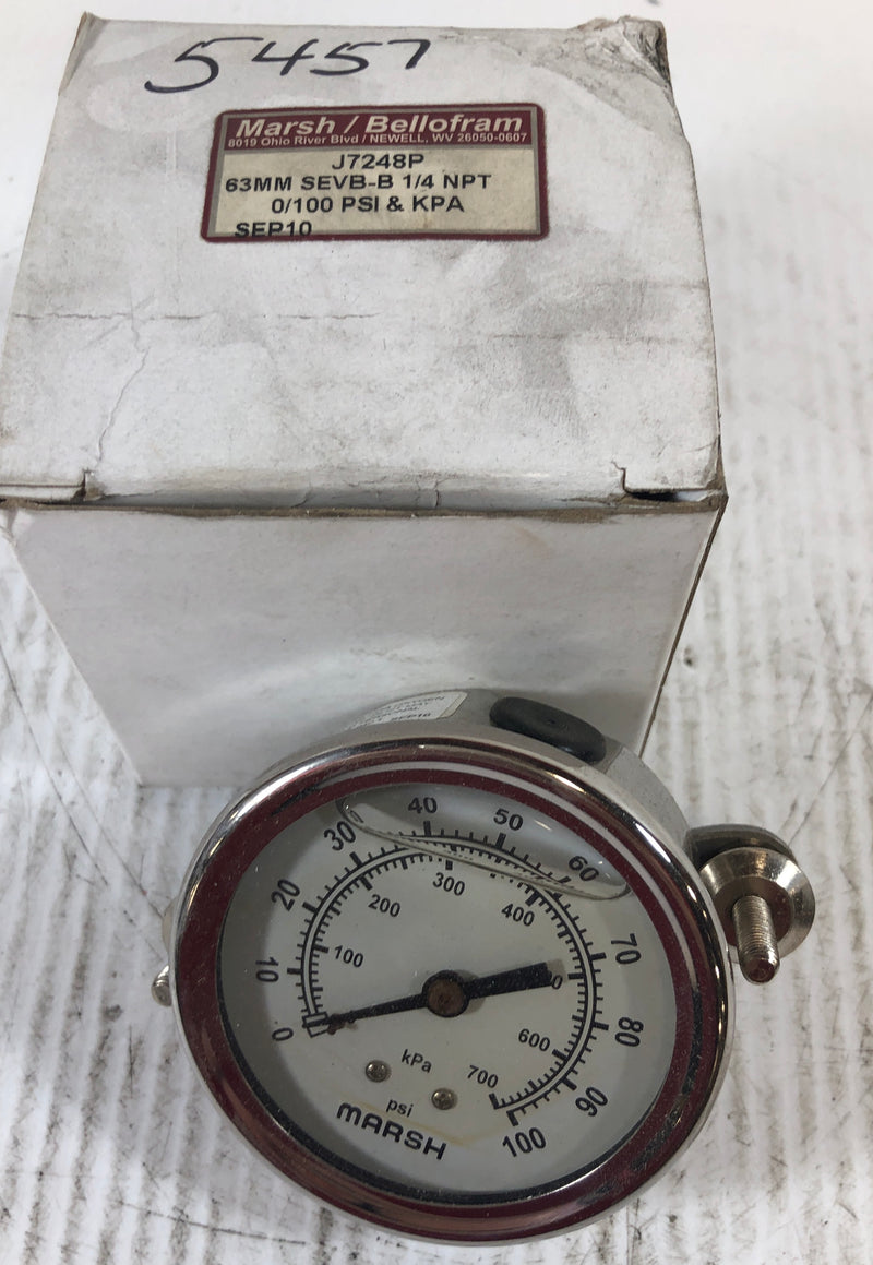 Marsh Bellofram Gauge J7248P 63MM SEVB-B 1/4 NPT 0/100 PSI & KPA