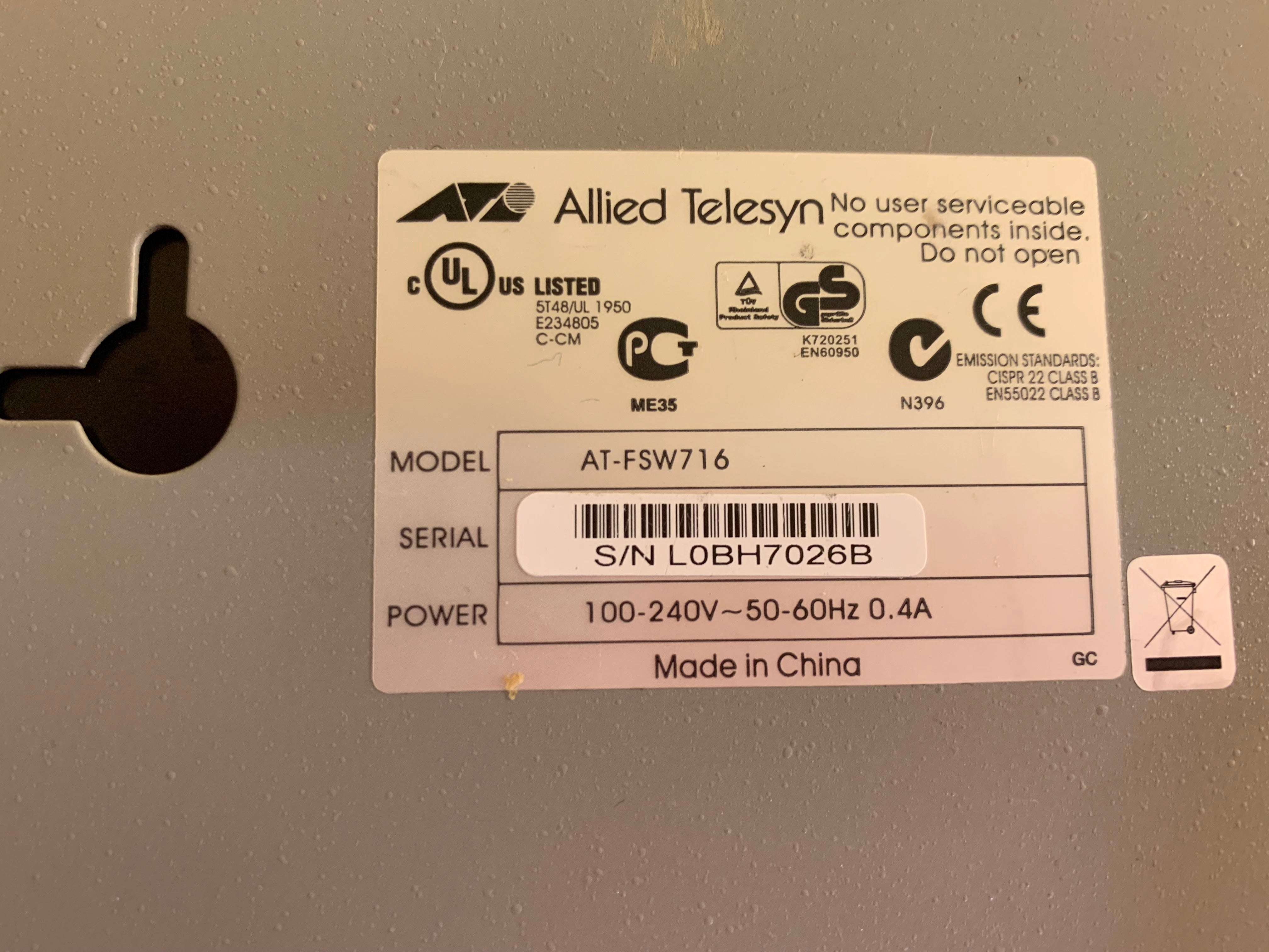 Allied Telesyn AT-FSW716 Telesis Fast Ethernet Switch 16 Port