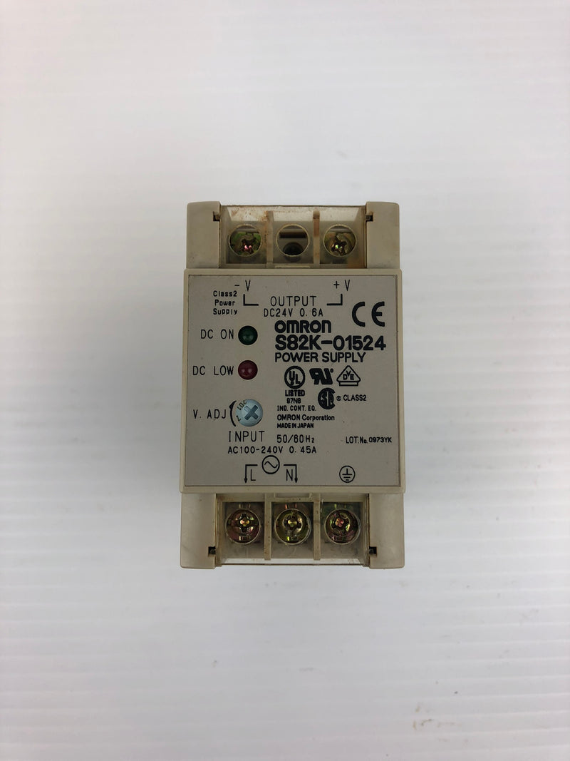 Omron S82K-01524 Power Supply Output DC24V 0.6A - Input 50/60Hz AC100-240V 0.45A