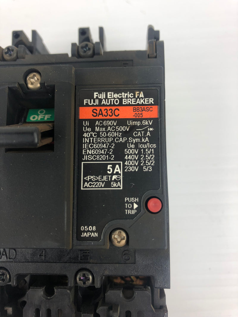 Fuji Electric SA33C Auto Circuit Breaker 3 Pole 5A BB3ASC-005