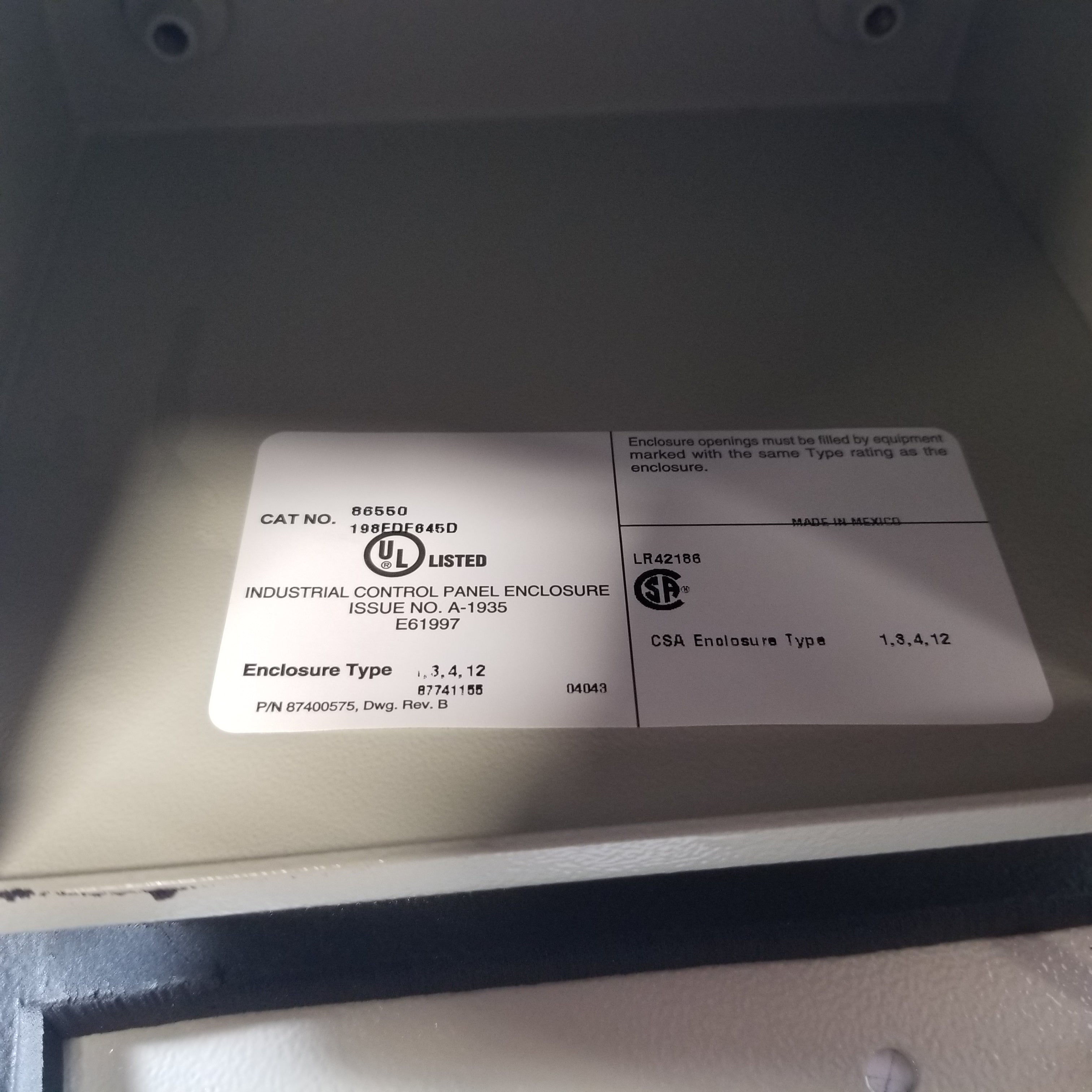 Hoffman 198FDF645D Single Switch Electrical Enclosure 7x6x5" Outer
