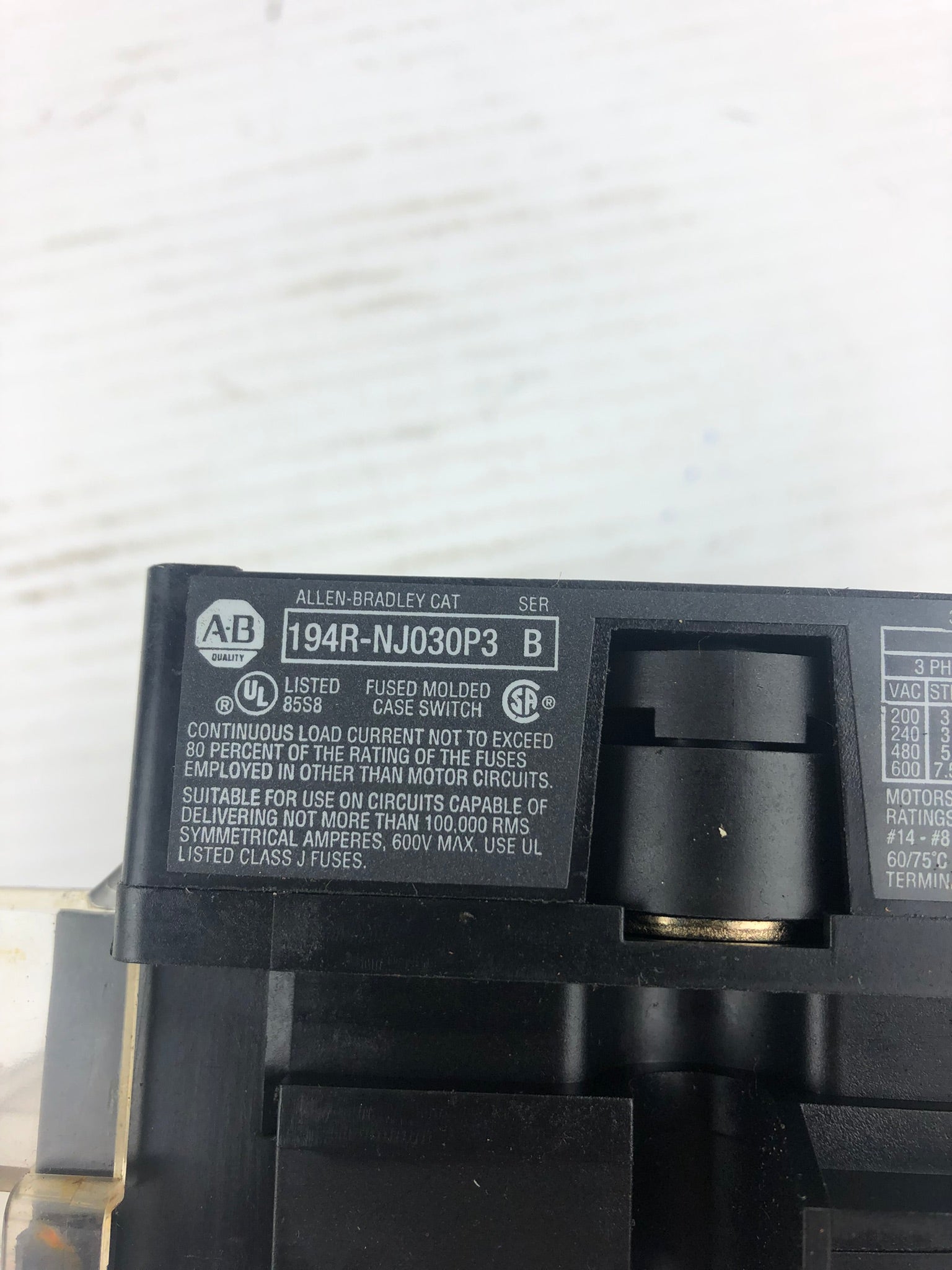 Allen-Bradley 194R-NJ030P3 Series B 3 Pole Disconnect Switch - Damaged Case