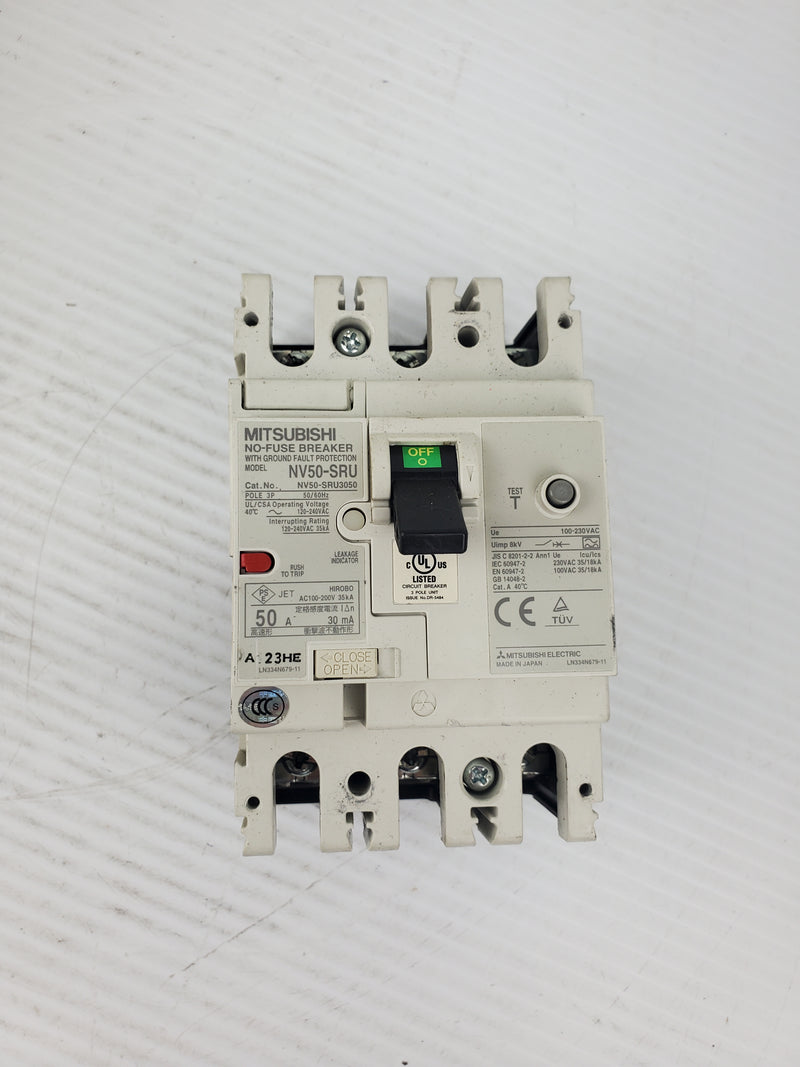 Mitsubishi NV50-SRU No Fuse Circuit Breaker NV50-SKU3050 3 Pole 50/60Hz