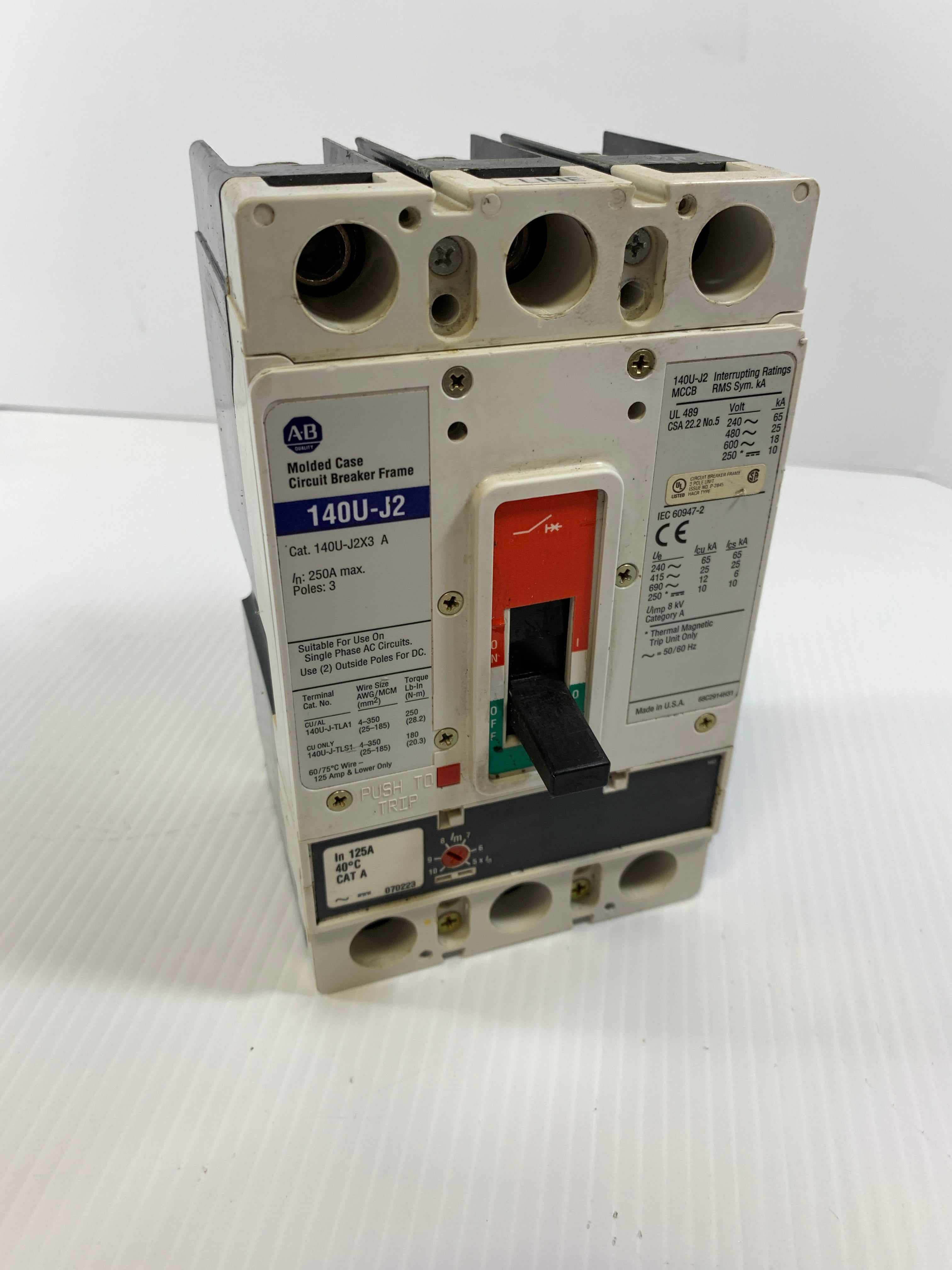 Allen Bradley 140U-J2 Molded Case Circuit Breaker Frame 140U-J2X3-A