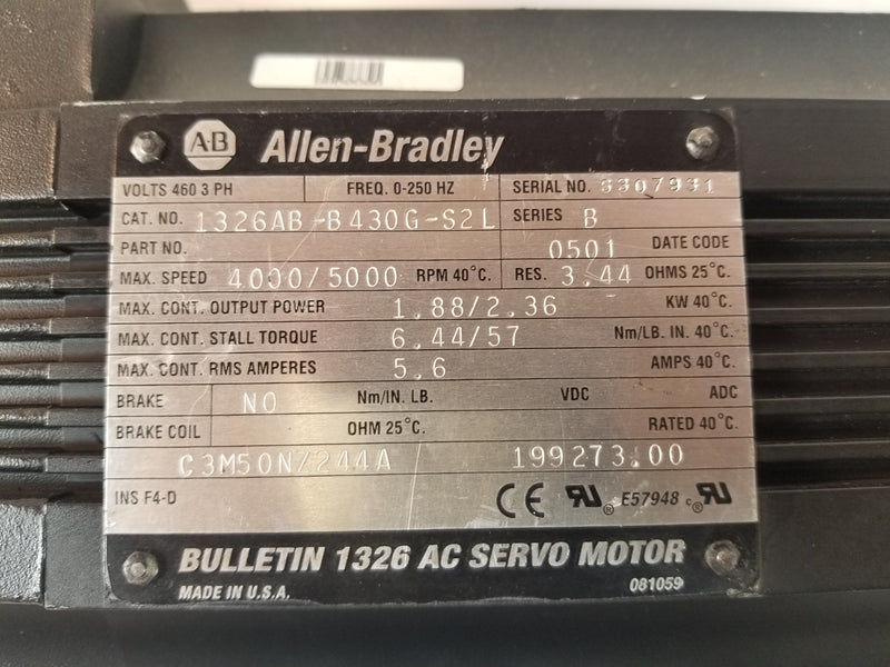Allen-Bradley 1326AB-B430G-S2L 3.16HP 3 Phase Servomotor