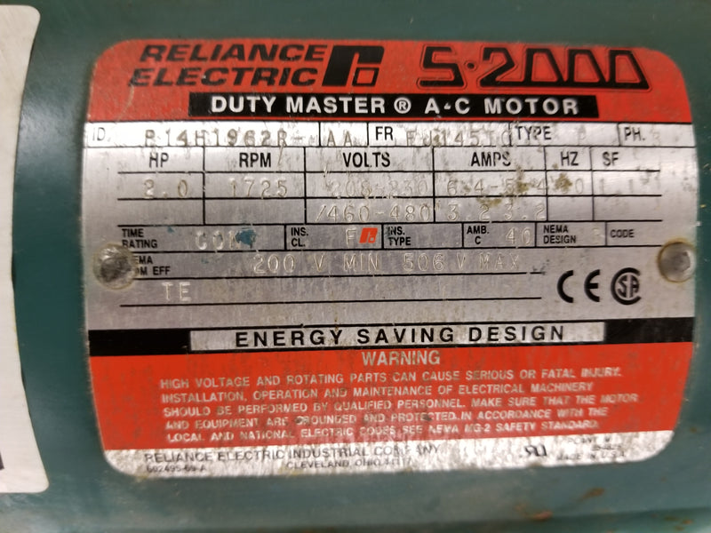 Reliance P14H1962R-AA 2HP 3 Phase Electric Motor with Brake