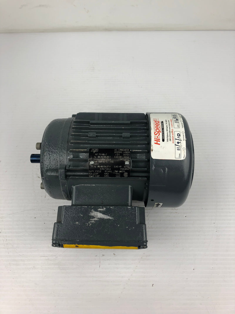 ATB 201293812 AC 3 PH Motor AF 71/4B-7 0.40 HP, 50Hz, 1430 RPM, H0008