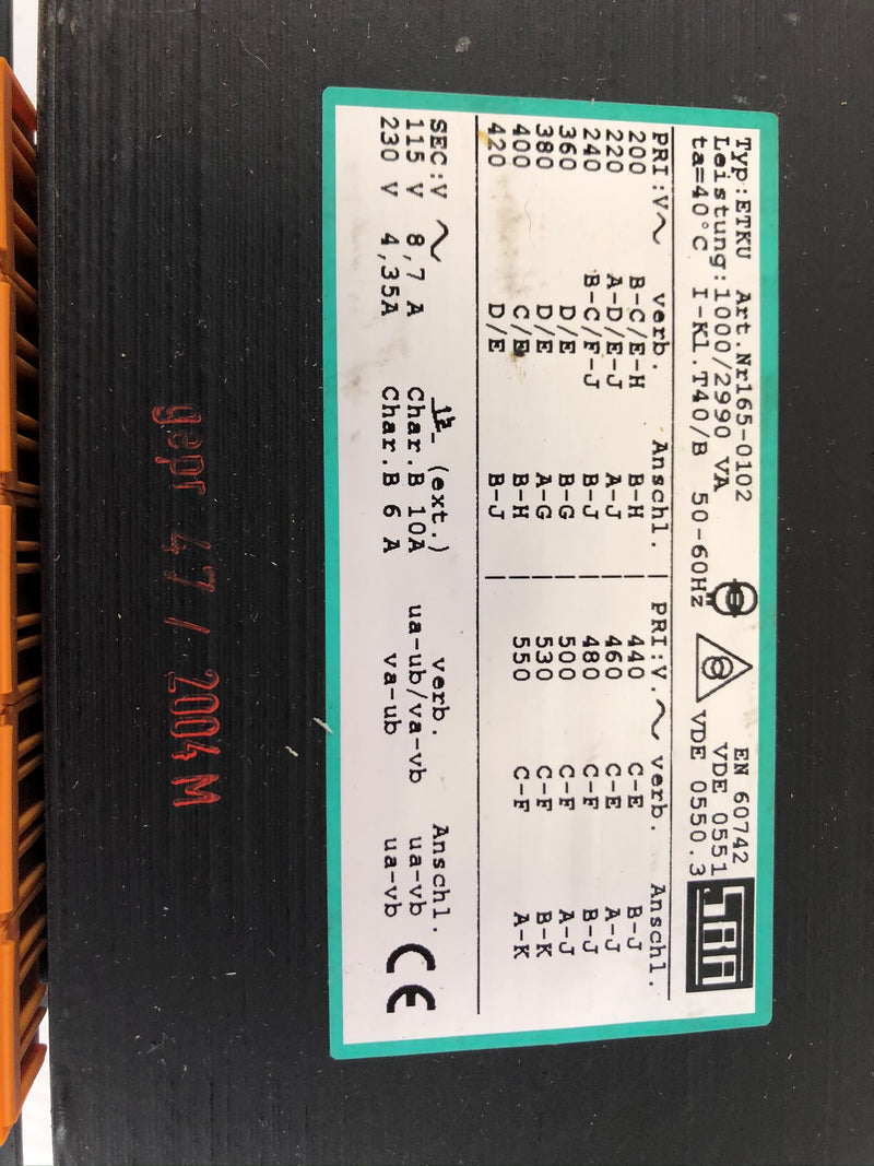 SBA 165-0102 Power Supply ETKU Transformer