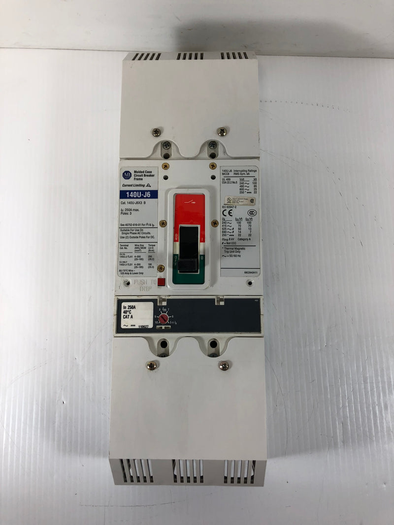 Allen-Bradley 140U-J6D3-D25 Ser. B 140U-J6X3 Molded Case Circuit Breaker 250 Amp