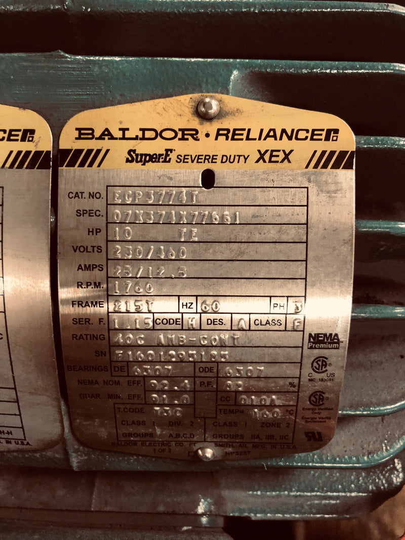 Baldor Reliance Super E 10 HP Motor ECP3774T 1760 RPM