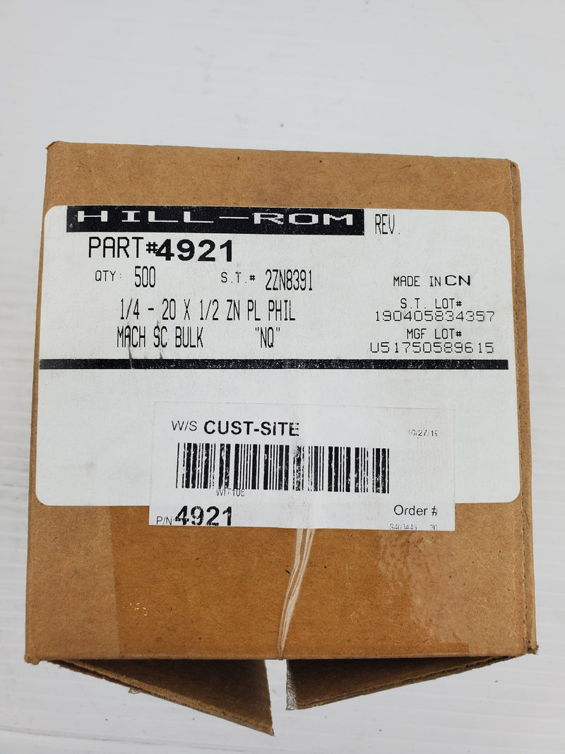 Hill-Rom 4921 1/4 - 20x 1/2 ZN PL Phil Mach SC Bulk (Box of 500)